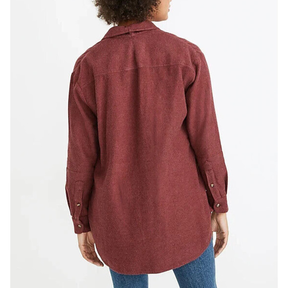 Madewell Flannel Flap Pocket Oversized Ex Boyfriend Shirt Dusty Burgundy Small - Picture 8 of 13